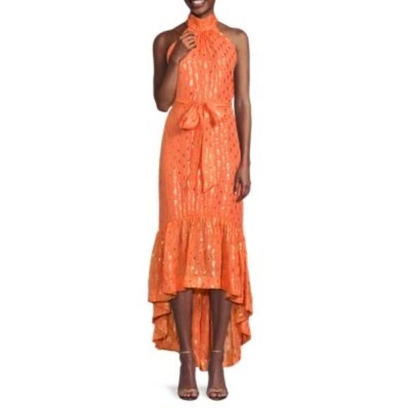 Ramy Brook Kenza Halter Maxi Dress in Peach Geo NWT Size 12 - Picture 1 of 10